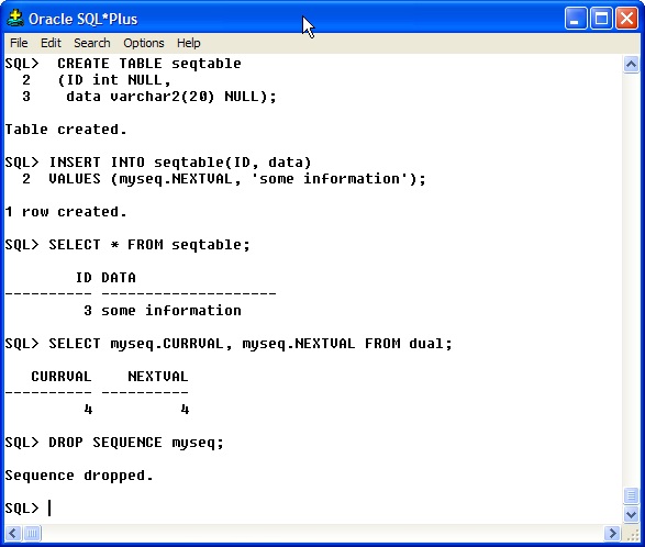 Oracle PL/SQL Sequences