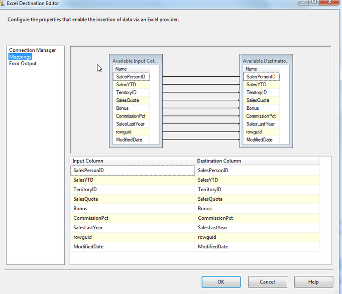 SSIS Data Transform Task SQL to Excel File