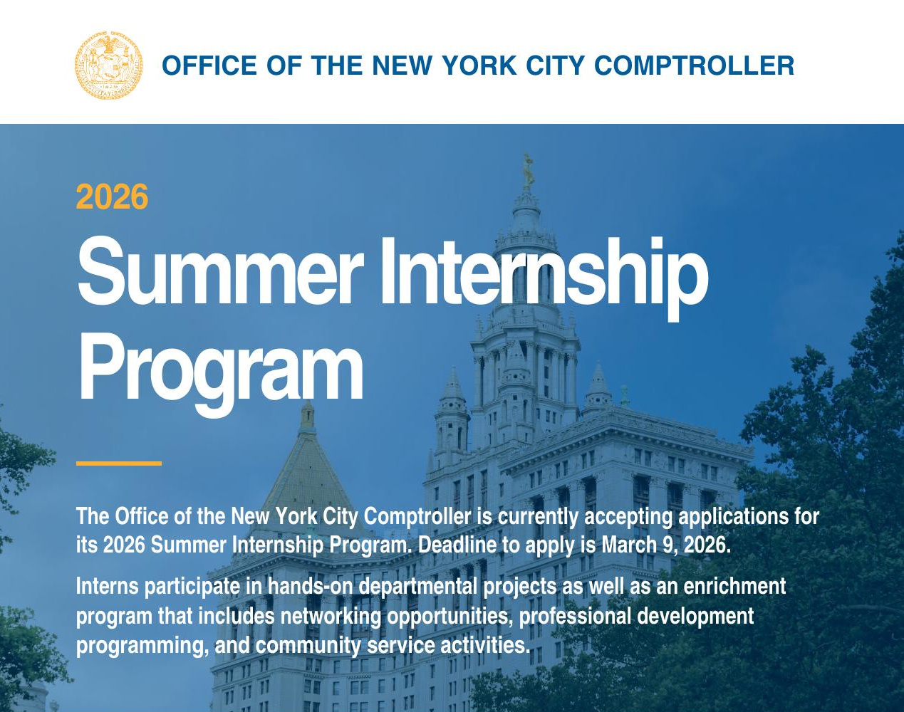 2026 Summer Internship with the City Comptroller OANA Old Astoria