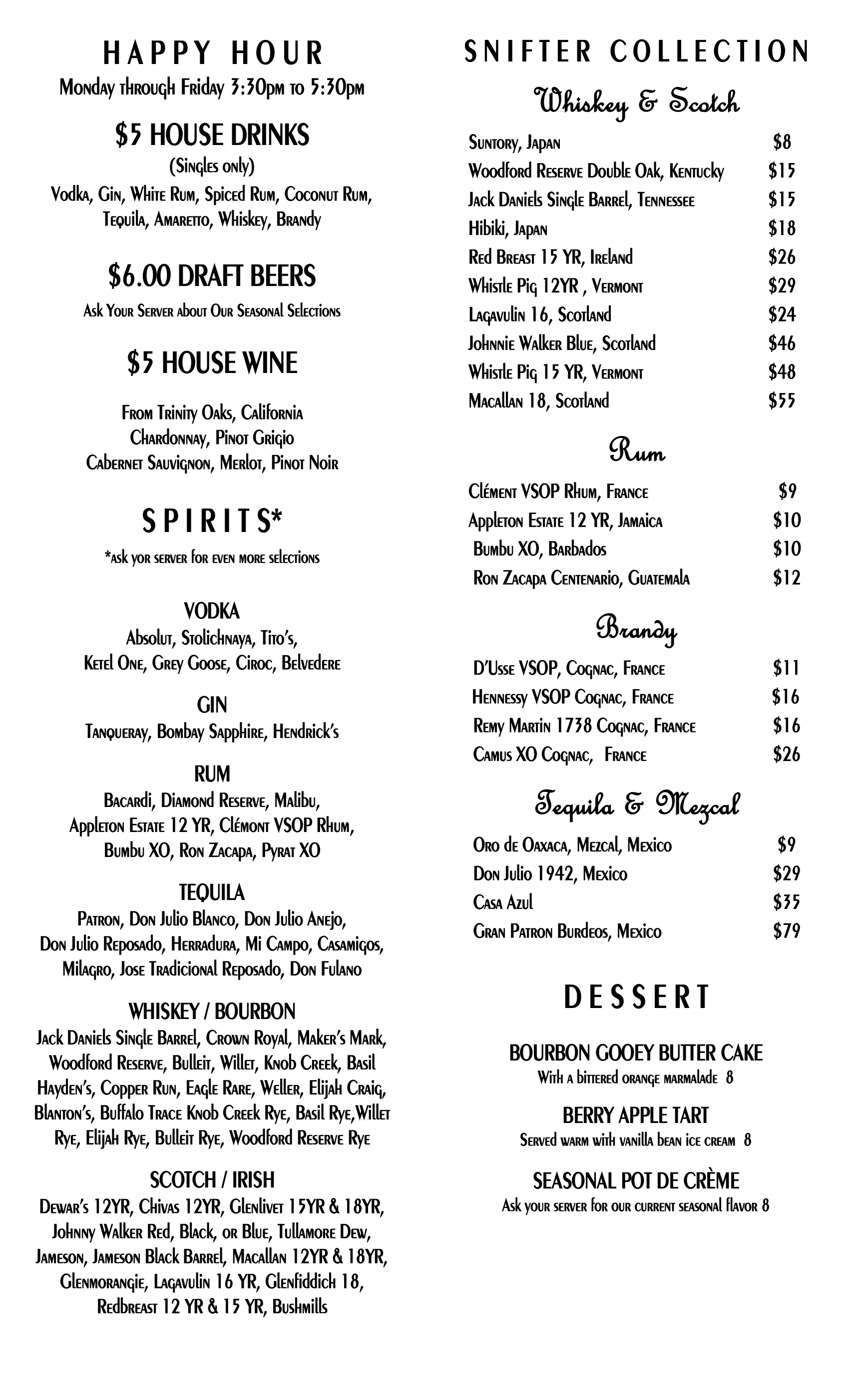 Menu Fire & Ice Restaurant and Bar