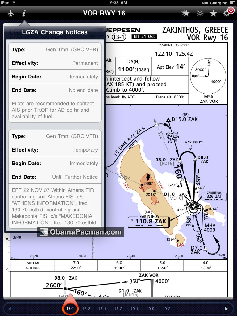 iPad Jeppesen App, Runway Chart Obama Pacman