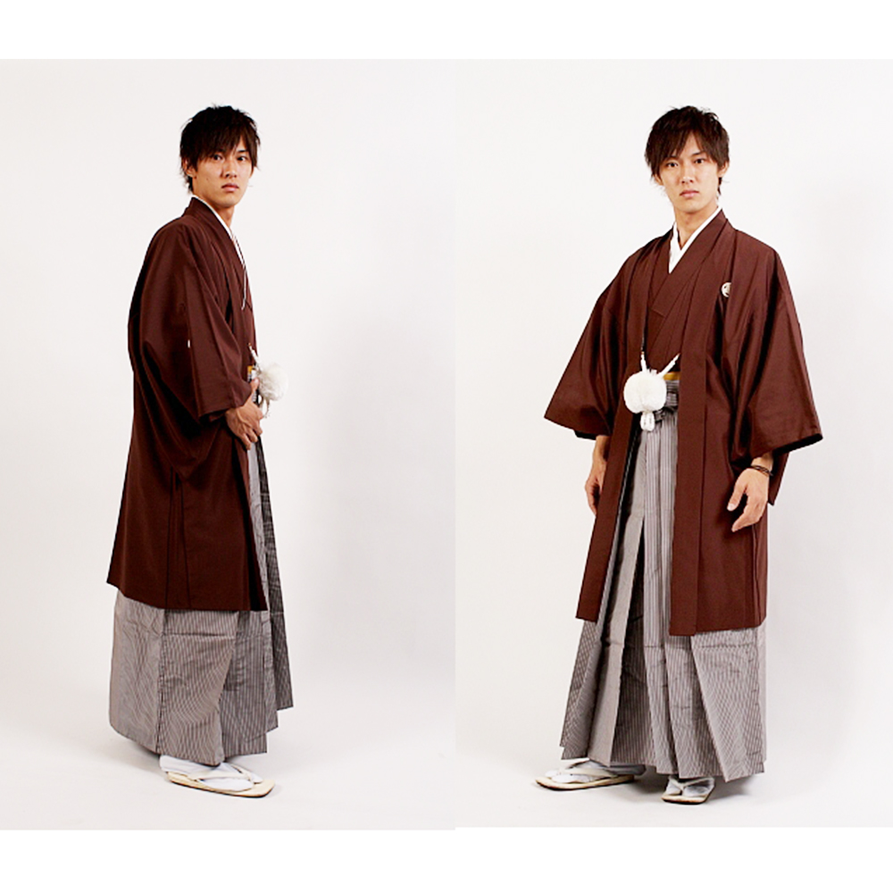 黒紋付羽織袴・フォーマルな男性着物｜男着物の加藤商店【公式】 茶色紋付き 羽織袴セット | 着物レンタルまつうら（貸衣装・貸衣裳）：名古屋市北区