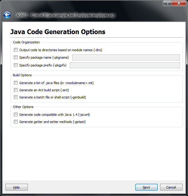 Java Code Generation Options