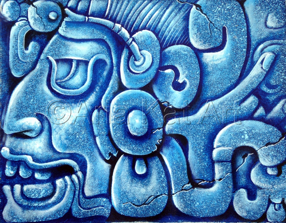 Painting "Blue Mayan" (Original art by Aria Kat Art)