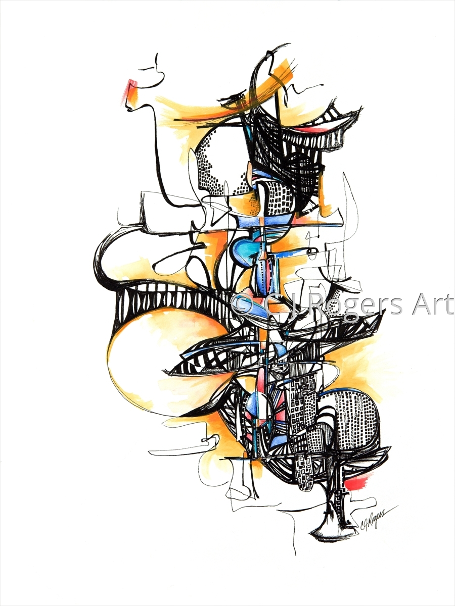 Drawings Musical Pen and Ink Drawing by Artist C. J. Rogers by C J