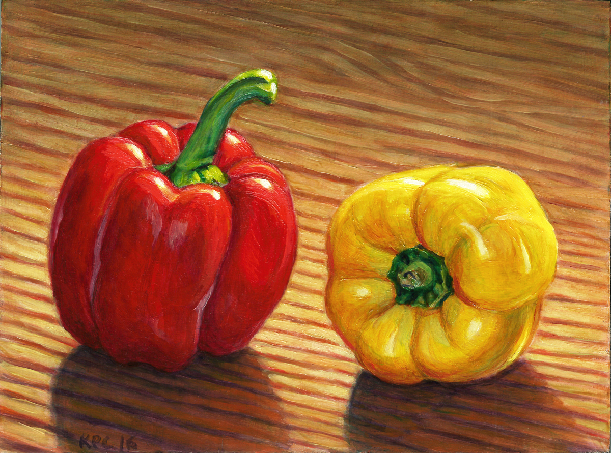 Impressionist Oil Paintings Red and Yellow Peppers by P. Cobb