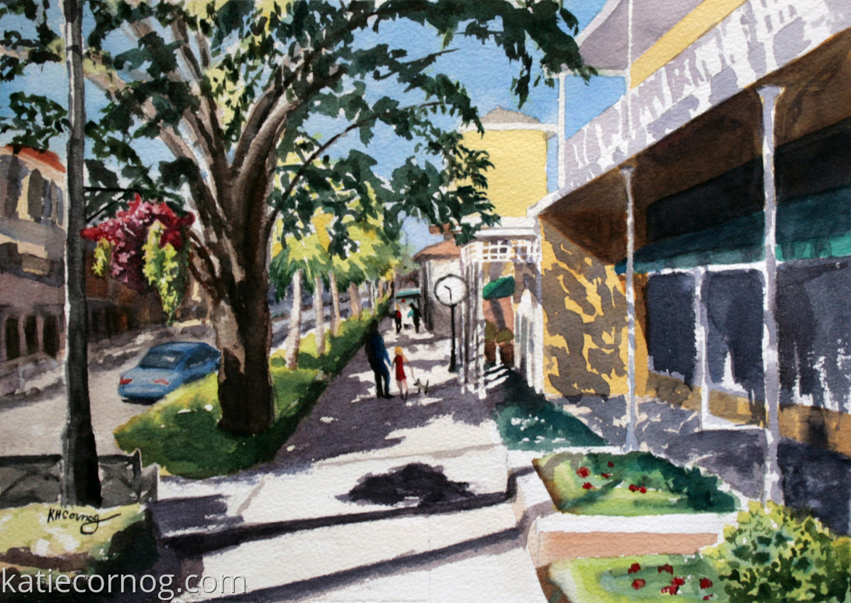 Cityscape Watercolor Paintings February Morning, Naples, Florida by