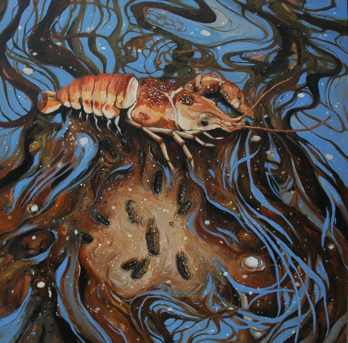 Painting "Crayfish Family Acrylic on Wood, 2016" (Original art by