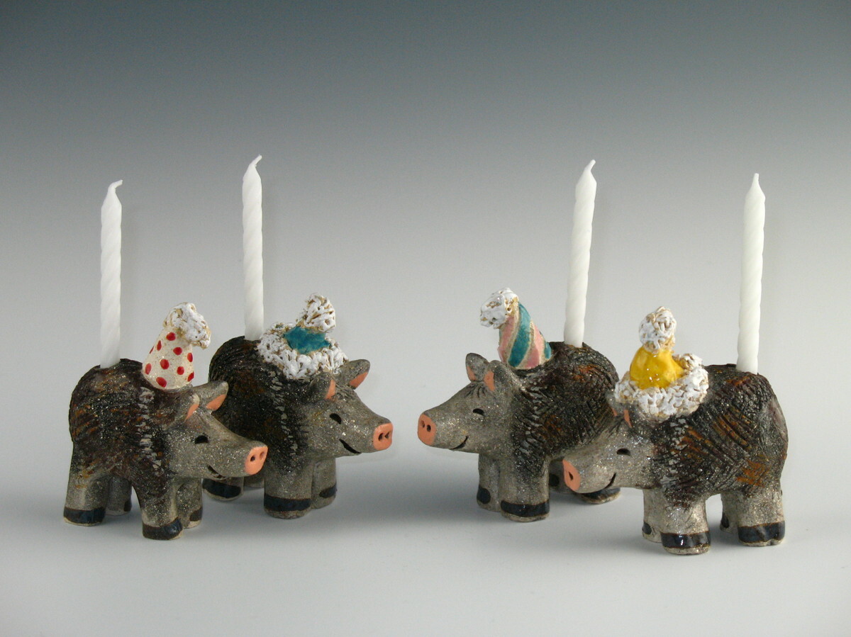 Animal Clay Ceramics Javelina Birthday Candle Holders by Karlene Koch