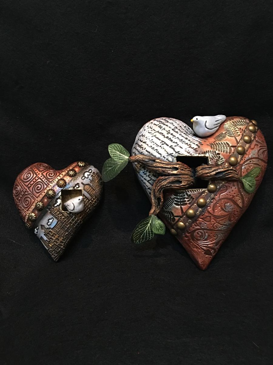 Sculpture "Ceramic hearts" (Original art by Michele Fisher Ceramics and Mixed Media)