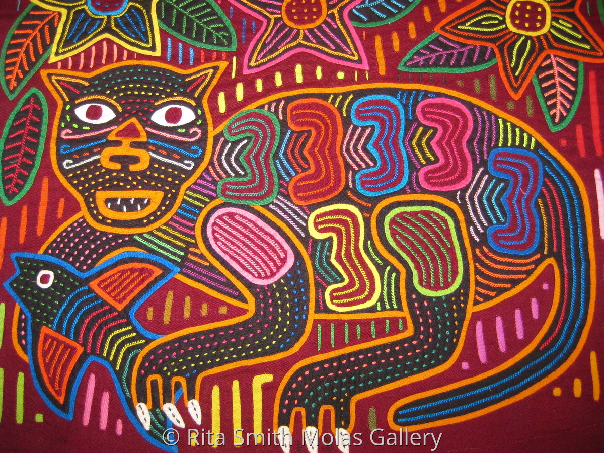 Fiber Art "Cat Mola Kunas San Blas Panama 884" (Original art by Rita