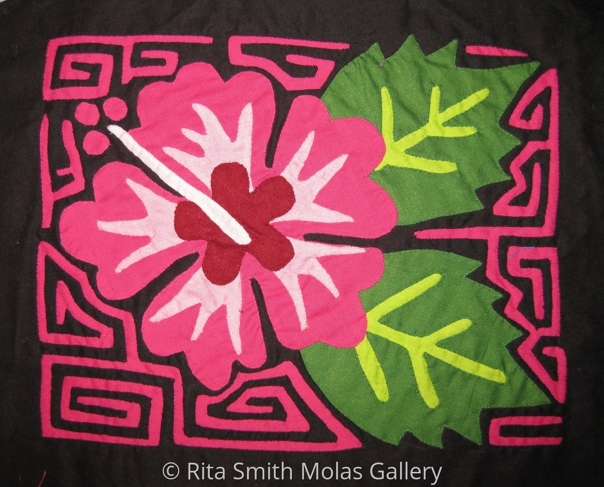 Fiber Art "Flower Molita Handmade Mola Quilt Fabric Art San Blas Panama226" (Original art by