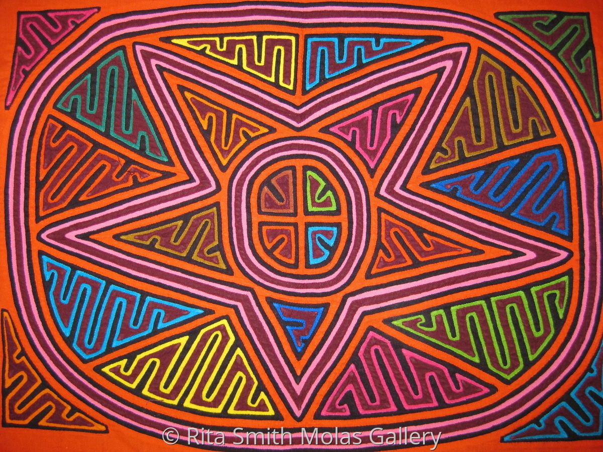 Fiber Art "Star Celestial Mola Quilt Fabric Art Kunas San Blas Panama