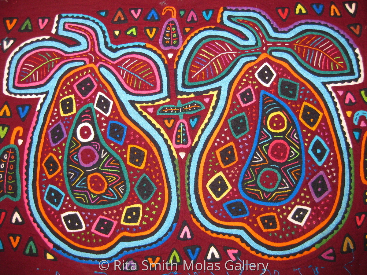 Fiber Art "Pears Mola Quilt Fabric Kunas San Blas Panama 423" (Original art by Rita Smith