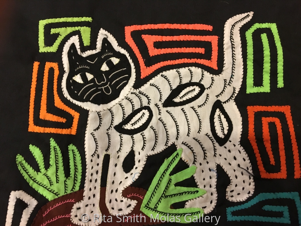 Textiles and Fiber Arts "Cat black face mola Kunas San Blas 1298