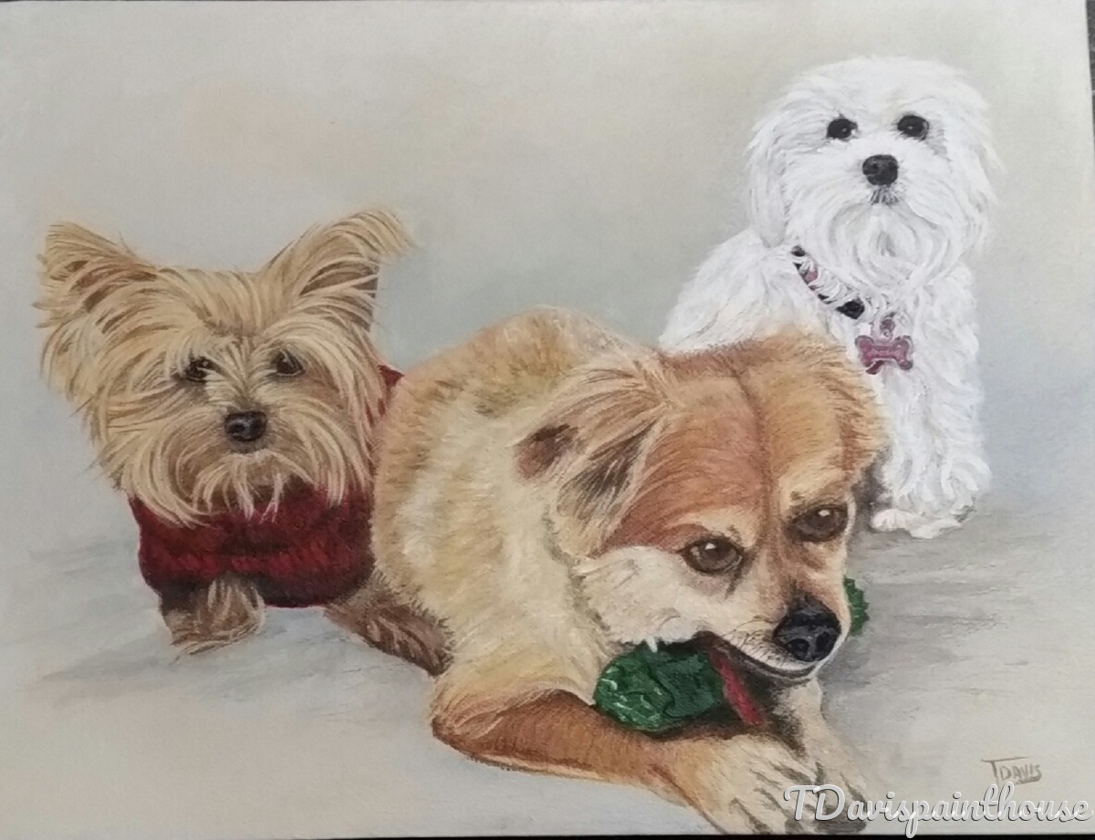 Painting "Custom Multi Pet Portrait, Custom Dog Painting, Acrylic