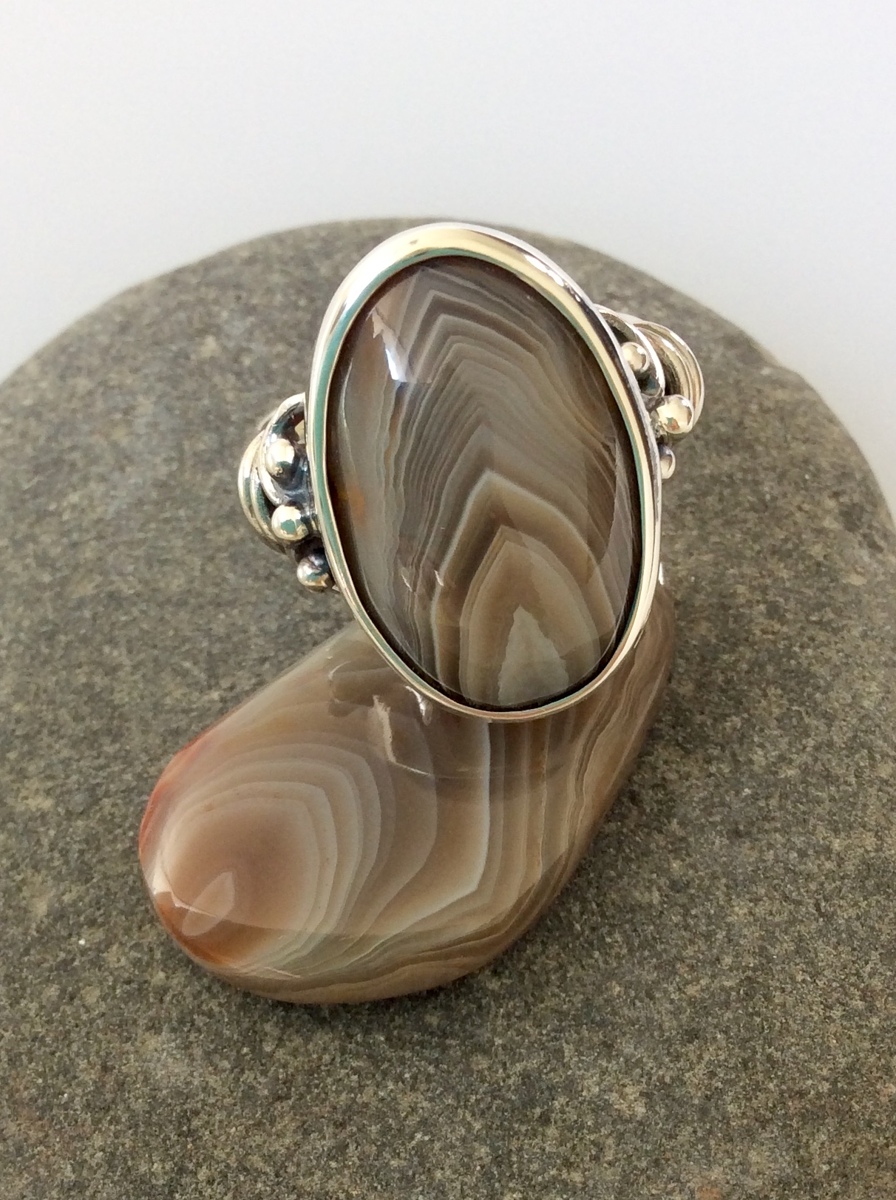 Jewelry "Lake Superior Agate Ring/19x12 Oval/Sterling Silver/Size 8
