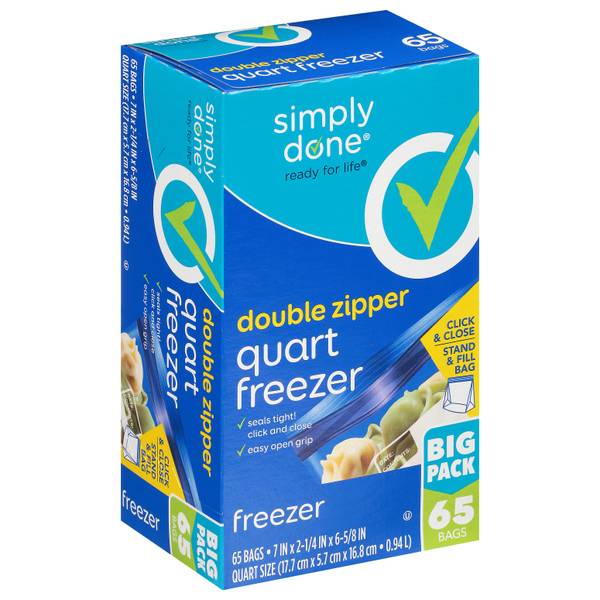 Simply Done Double Zipper Quart Freezer Bags 65 Count 458262