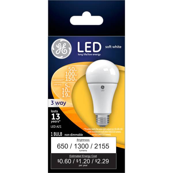 GE 3Way 5/10/19Watt LED Soft White A21 Light Bulb 24132 Blain's