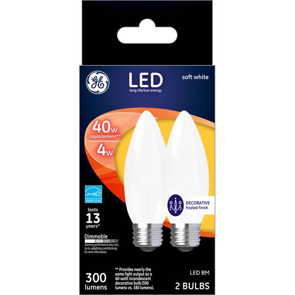 GE 2Pack 4Watt LED Soft White Dimmable BM Light Bulbs 25043 Blain