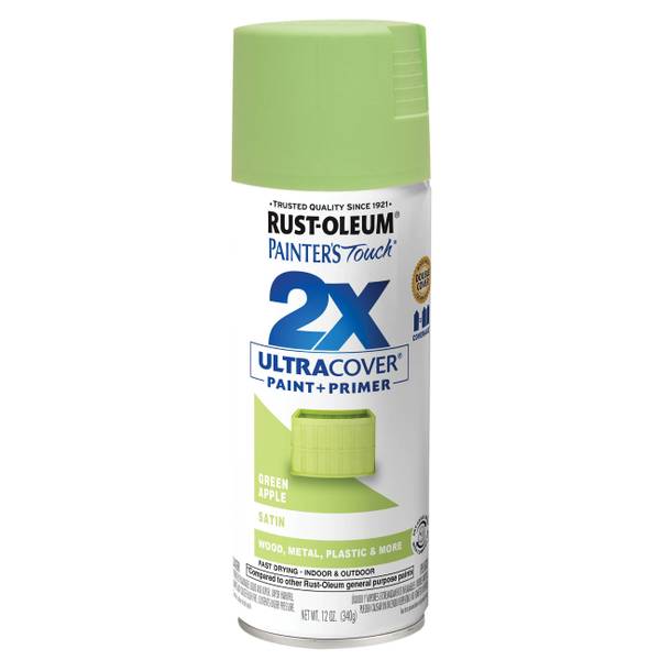 RustOleum 12 oz 2X Satin Green Apple Spray Paint and Primer 249077