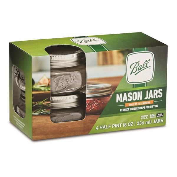 Ball 4Pack Elite Collection Wide Mouth 1/2 Pint 8 oz Mason Jars