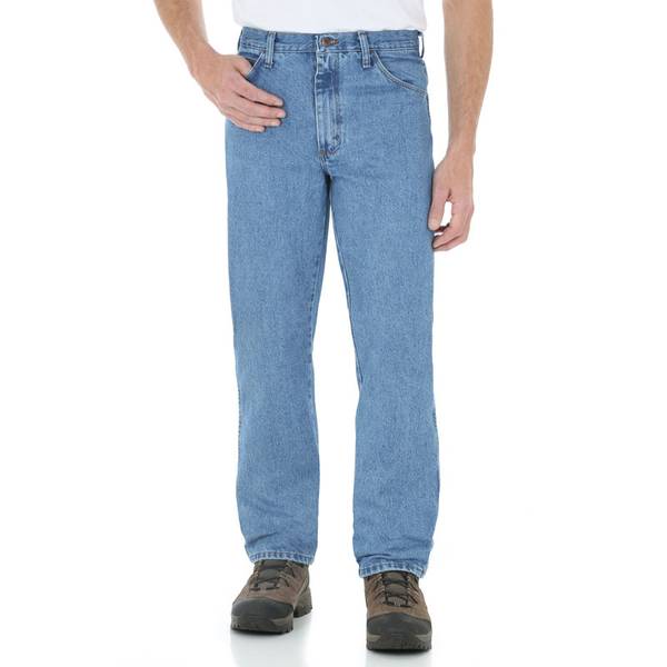 Rustler Classic Men's Regular Fit Straight Leg Jeans, Stonewash Indigo