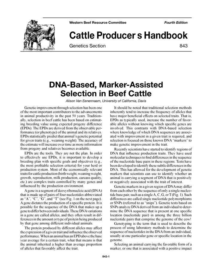 DNABased, MarkerAssisted Selection in Beef Cattle Cattle Producer's