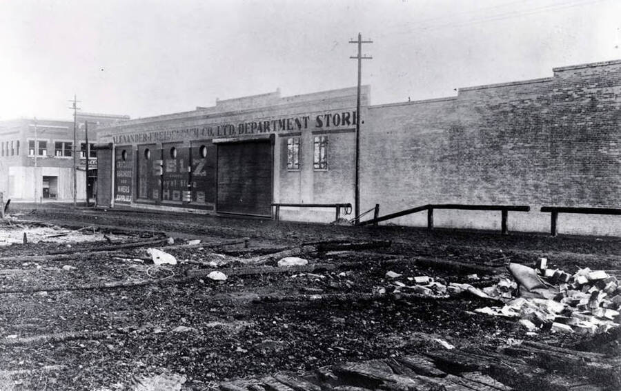 Destruction caused by fire and AlexanderFriedenbach Co. Ltd. Department Store. Grangeville