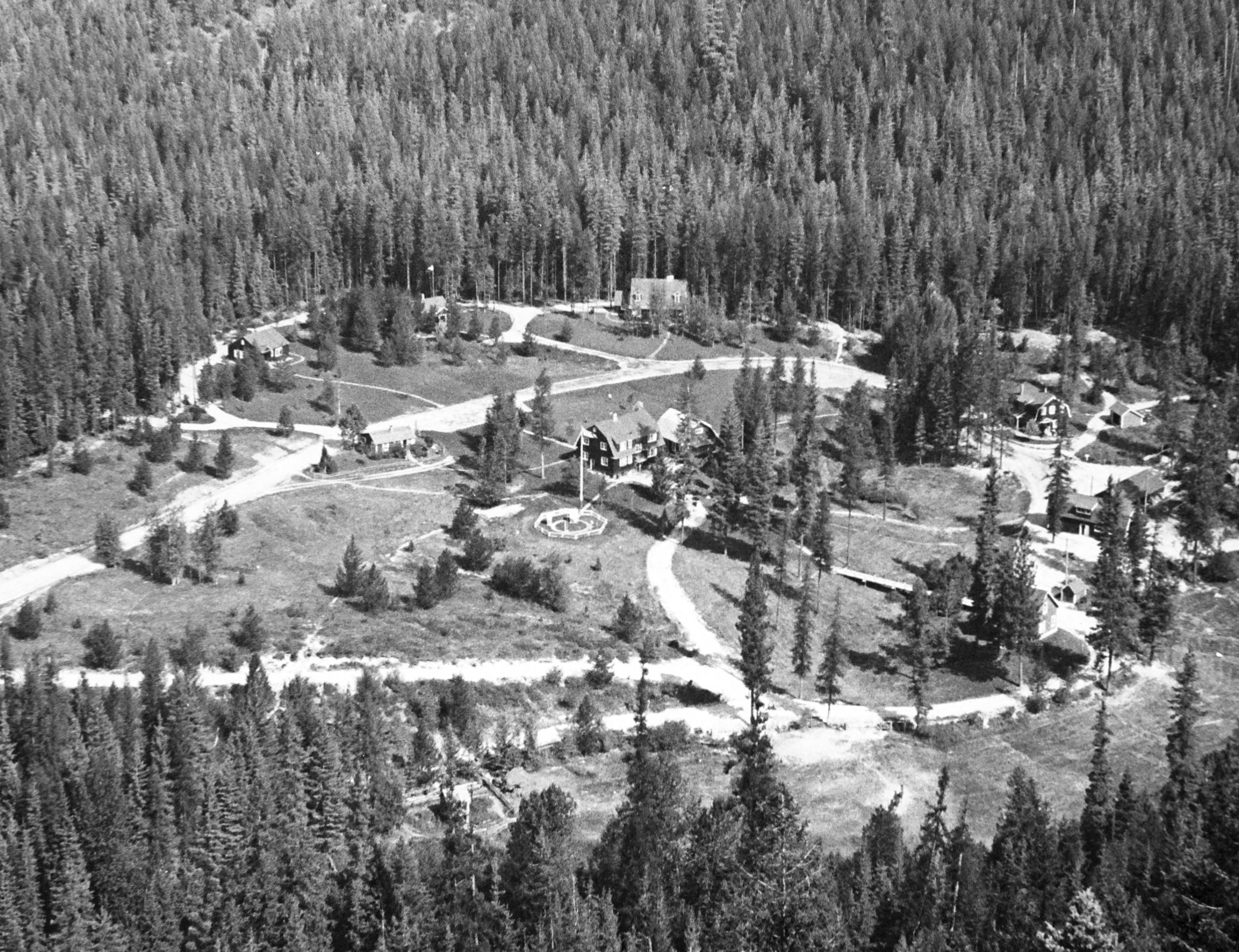 Aerial view of Priest River Experimental Forest headquarters