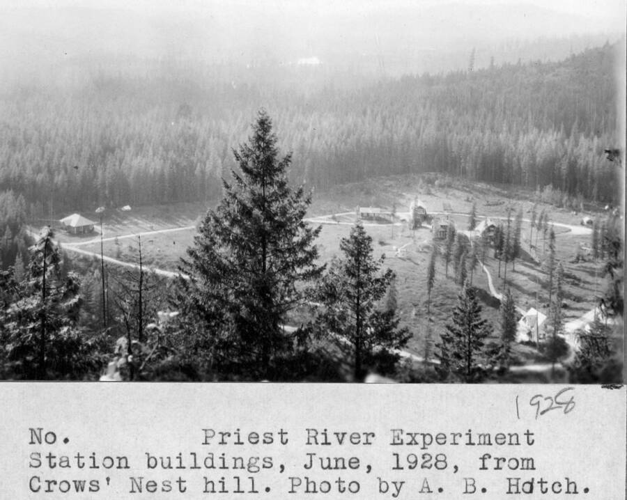 Priest River Experimental Station buildings, June 1928, from Crow's