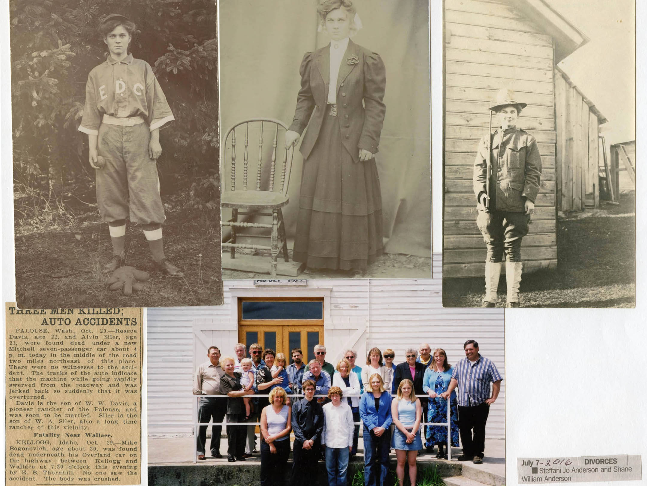 Collection of older and new photographs of Davis, Soncarty, and Nirk