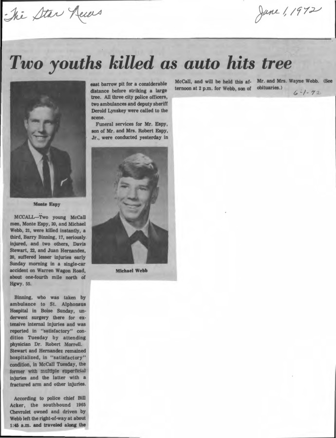 Automobile Accidents Folder McCall Public Library Collection