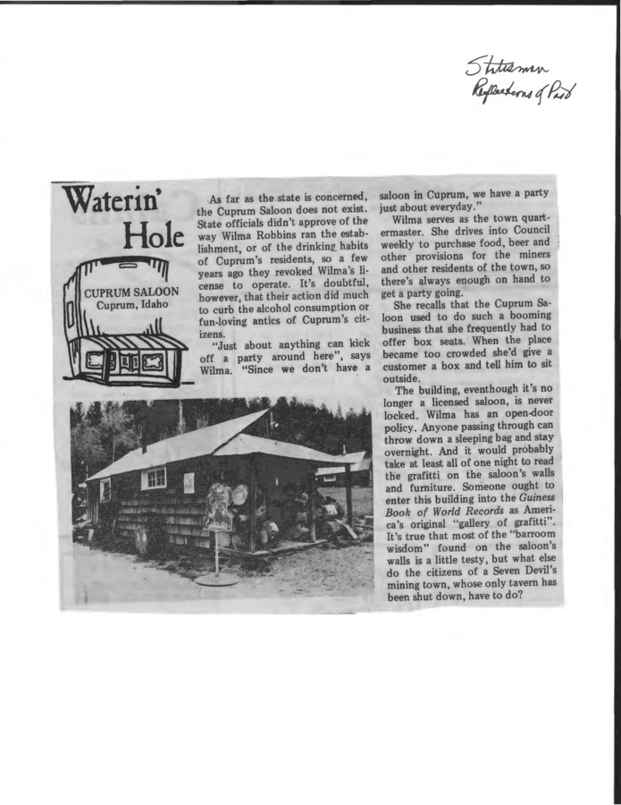 Cuprum, Idaho Folder McCall Public Library Collection