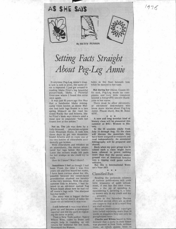 Annie Morrow Folder McCall Public Library Collection