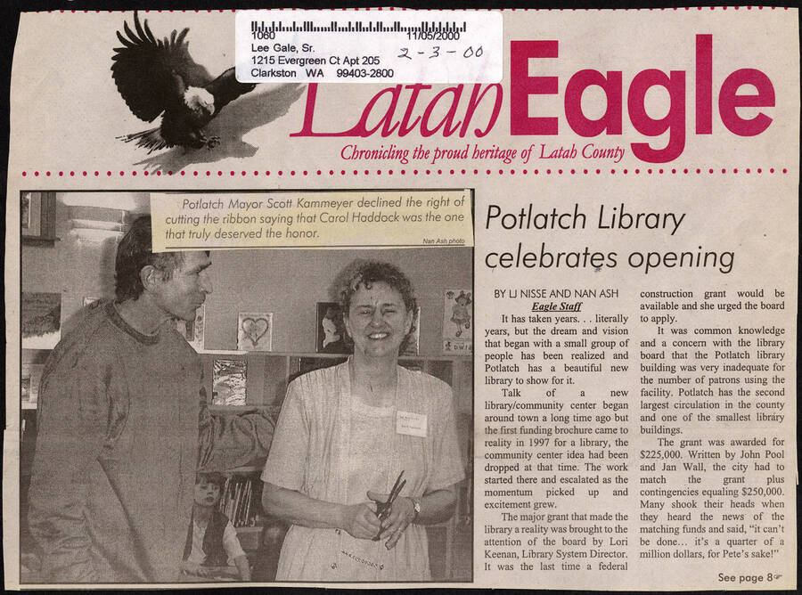 Potlatch Celebrates Opening a New Library Potlatch Historical Society