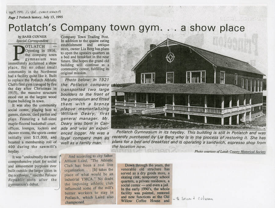 Town Gym Potlatch Historical Society Collection