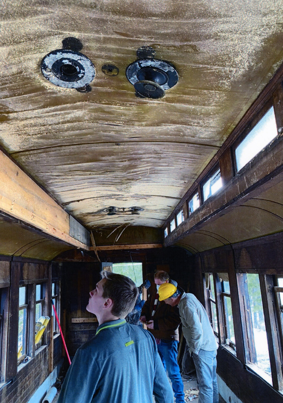 Ceiling of passenger car 306 prior to restoration Potlatch Historical