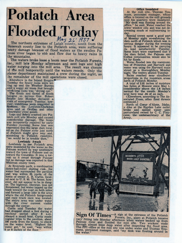 Potlatch area flooded today Potlatch Historical Society Collection