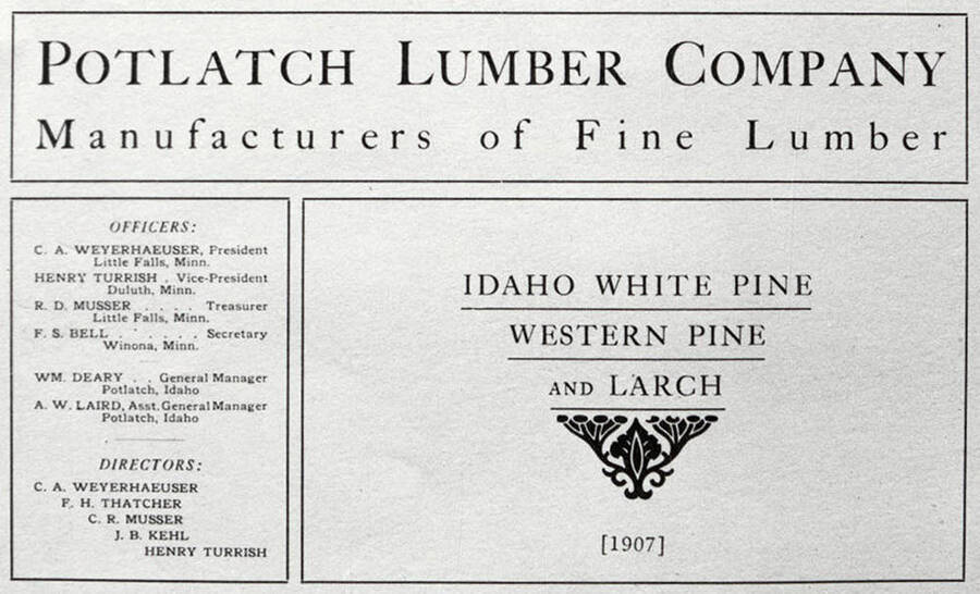 Potlatch Lumber Company Document [1] Potlatch Historical Society
