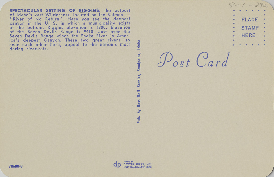 Riggins, Idaho. Aerial. Northwest Historical Postcards Collection