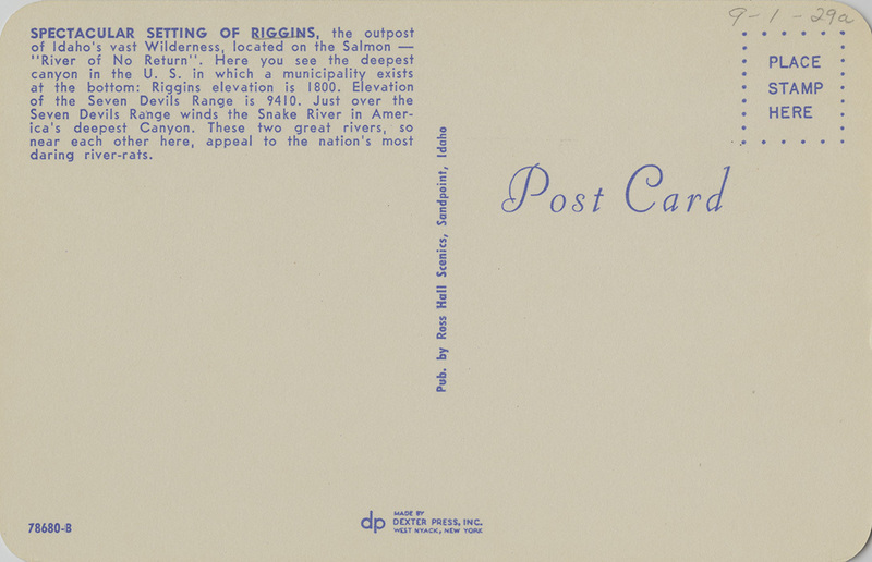 Riggins, Idaho. Aerial. Northwest Historical Postcards Collection