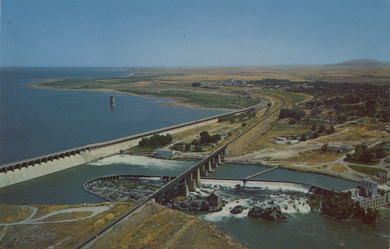 Aerial of American Falls Dam, Idaho. Northwest Historical Postcards