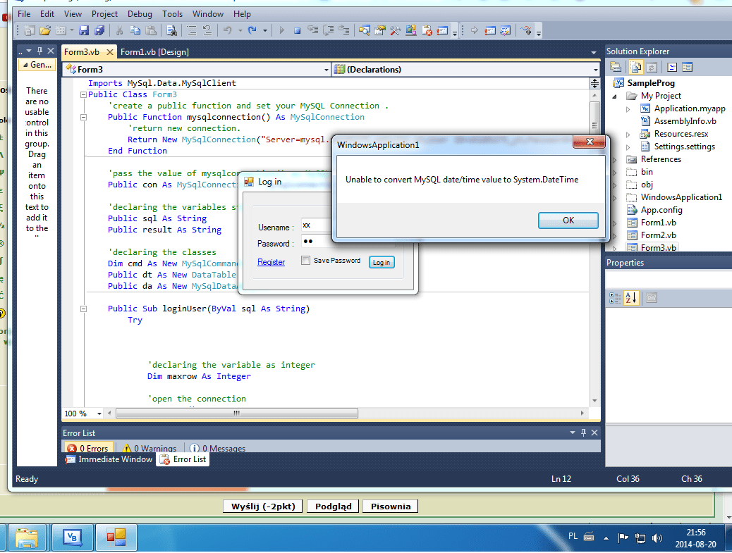 Visual Basic 2010 Unable to convert MySQL date/time value to System