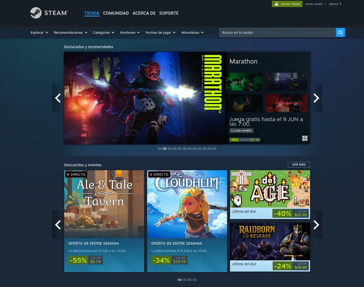 Page principale de Steam, le principal écosystème de jeux en ligne pour Windows et Linux