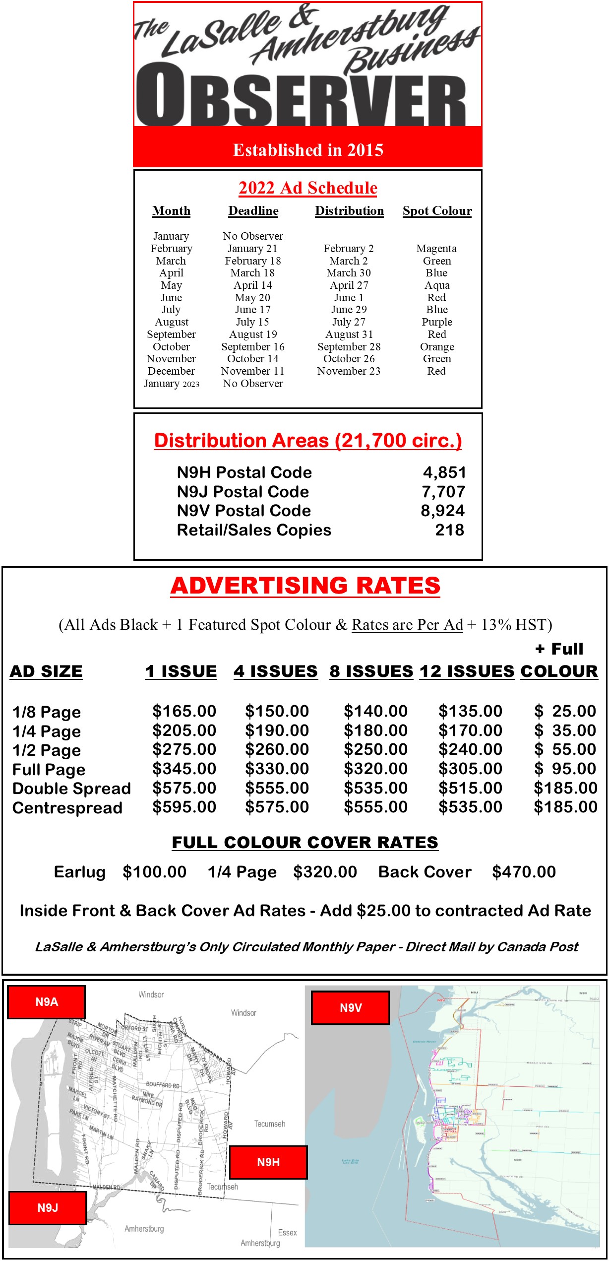 LaSalle / Amherstburg Deadlines, Rates & Map Observer Mall
