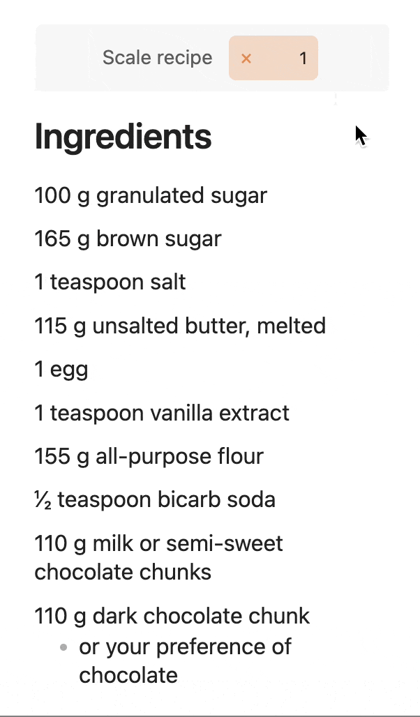 Scaling ingredients — Obsidian Recipe View documentation