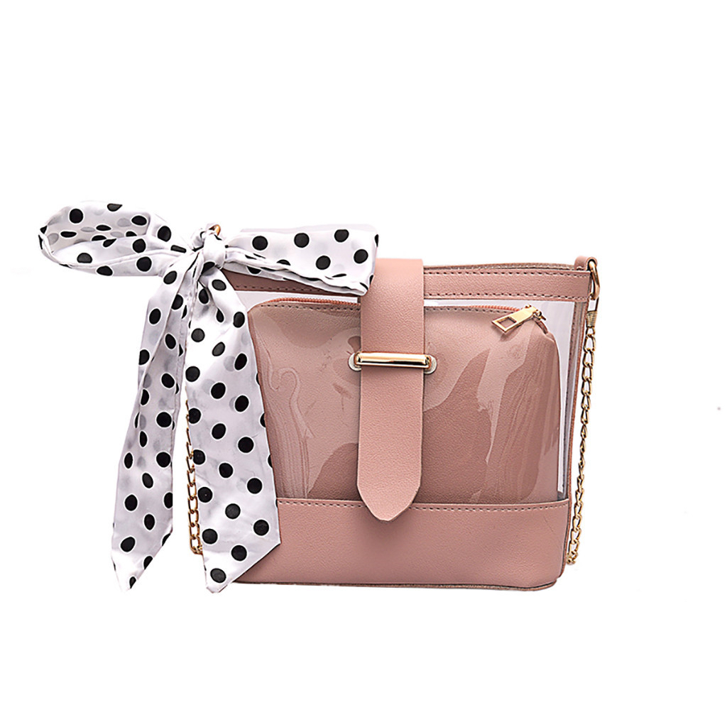 Transparent Fancy Shoulder Bag With Polka Dot Bow Obviously Fab