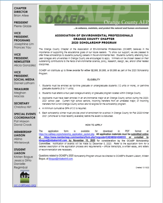 Scholarship Application Packet CAEP Orange County