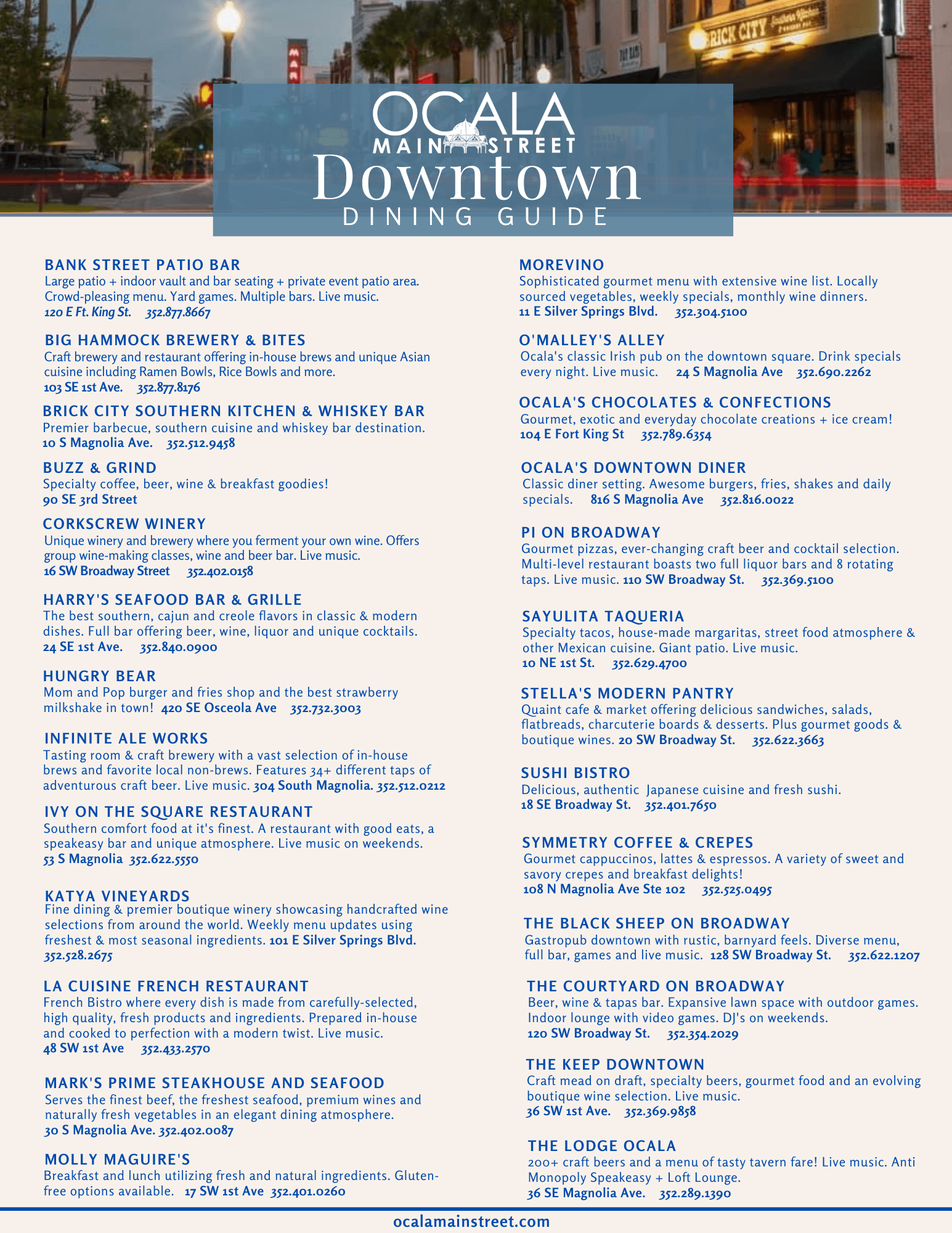 Downtown Dining Guide Ocala Main Street Downtown Ocala